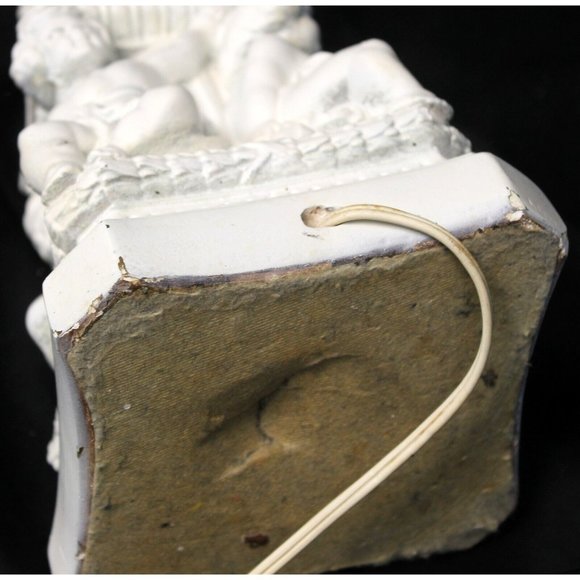 Vtg 50s 60's MCM White Cherub Angel Lamp Functioning Chalk ware Painted Plaster - Picture 9 of 11